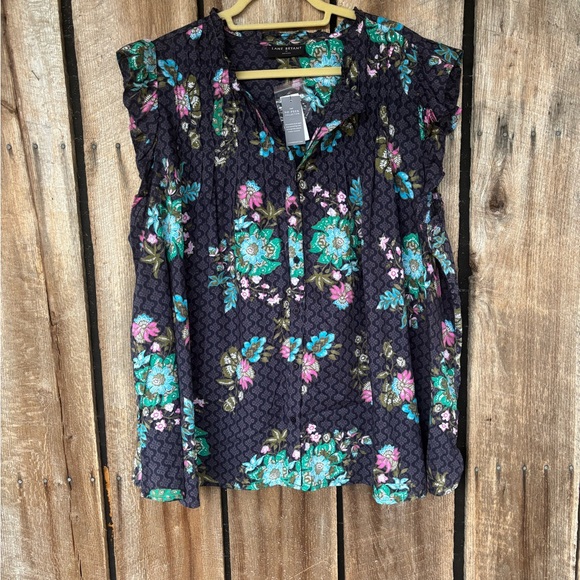 Lane Bryant Tops - Lane Bryant Floral Blouse Size 22 Cotton Navy Boho Peasant Top Flutter Sleeve